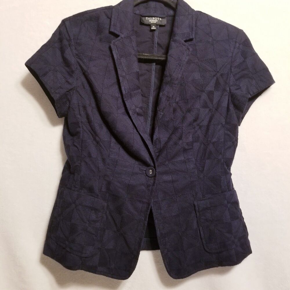 Talbots 8P Petite Top Blazer Blue Textured Career Layering Office Business